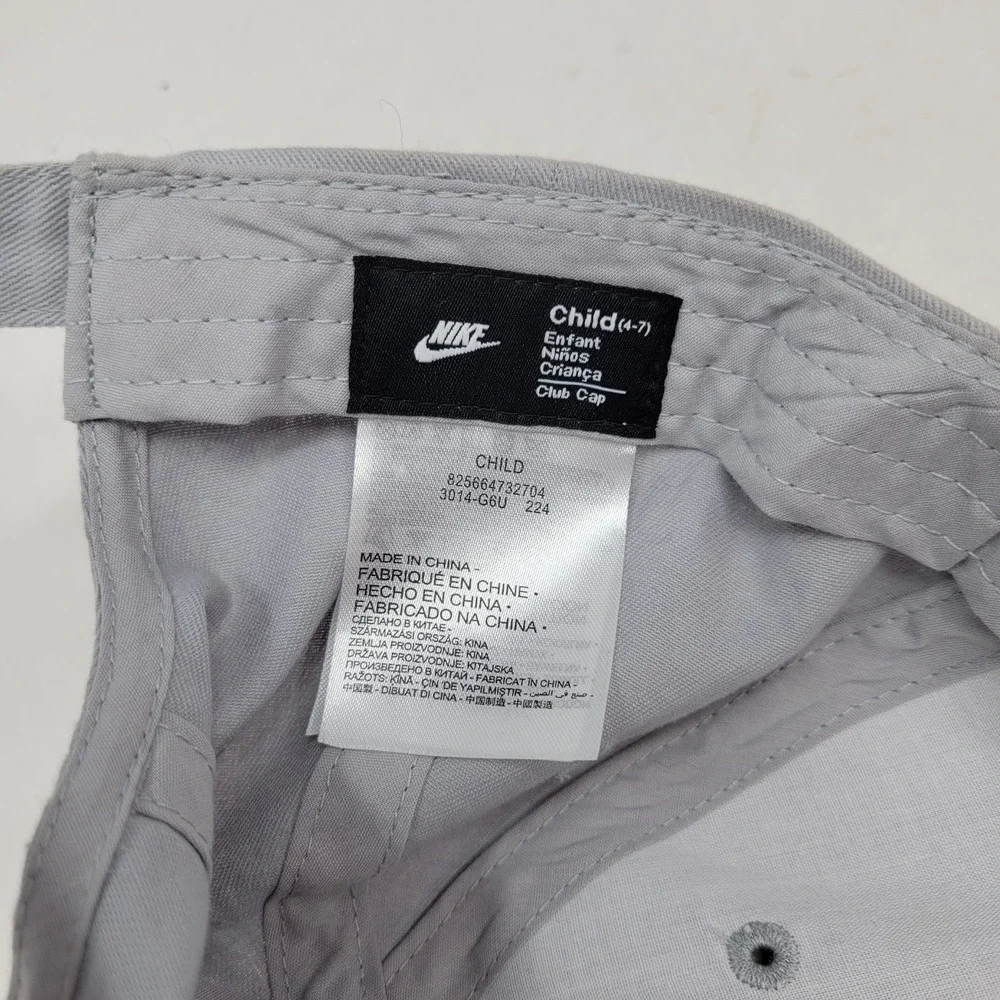 Nike Hat‎ Cap Strap Back Child Gray Patch Logo Club Youth 4-7 Boys Girls Kids
